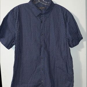 Men's XL Slate & Stone Navy Short-Sleeve Button-Down with White Microdot Pattern